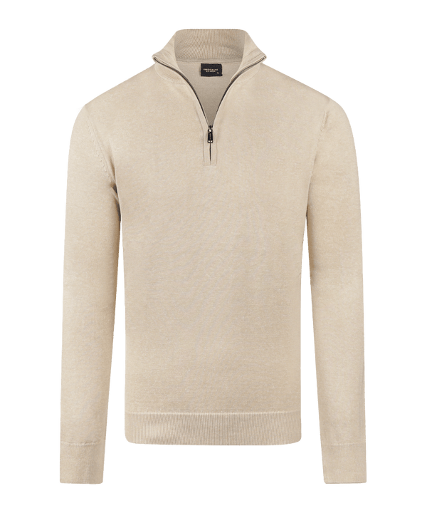 Beige half-zip met geribde boorden