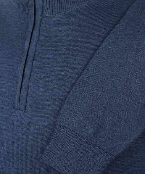 Indigo half-zip met geribde boorden