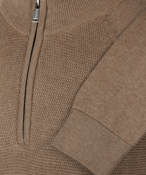 Coffee half-zip met structuur
