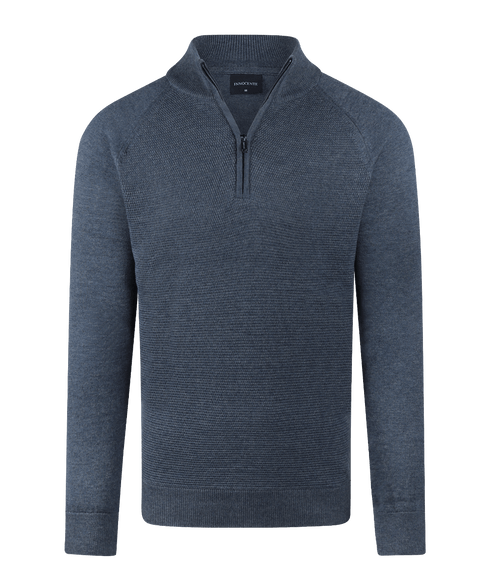 Indigo half-zip met structuur