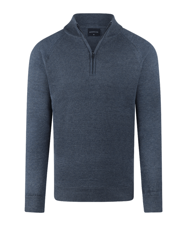 Indigo half-zip met structuur