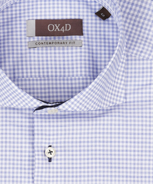 Fijn blauw/wit poplin overhemd met kleine ruit