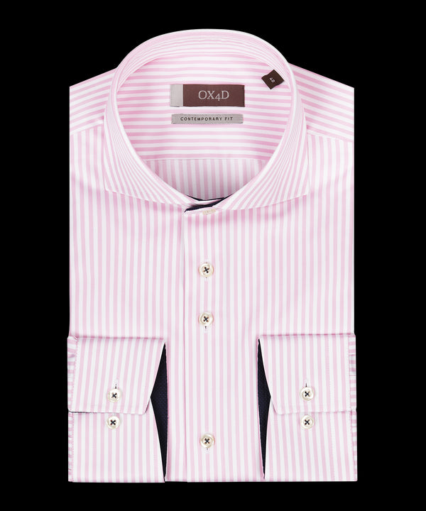 Gestreept roze/wit twill overhemd (Extra lange mouwen)