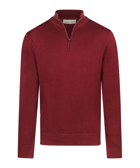 Bordeauxrode half-zip met geribde boorden