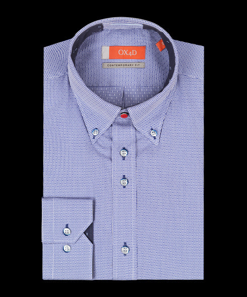 Donkerblauw geruit overhemd met button-down