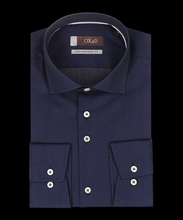 Donkerblauw overhemd met witte stippen