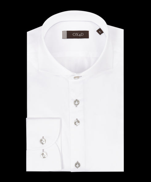 Wit royal twill overhemd met grijze knopen