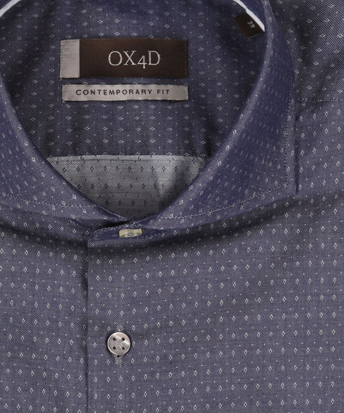 Denimblauw overhemd met ingeweven dessin