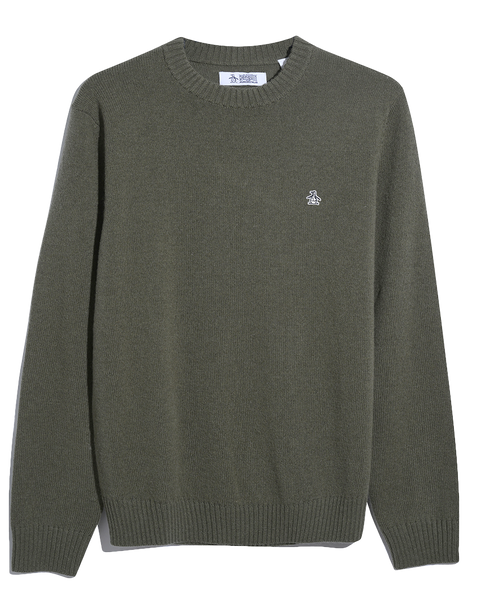 Olive pullover met ronde hals van lamswol