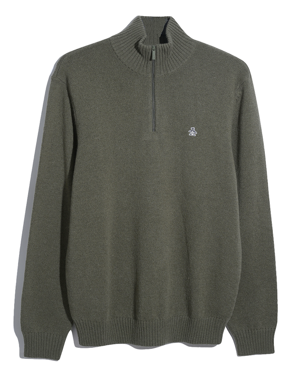 Olive halflange zip van lamswol