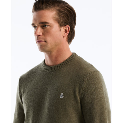 Olive pullover met ronde hals van lamswol
