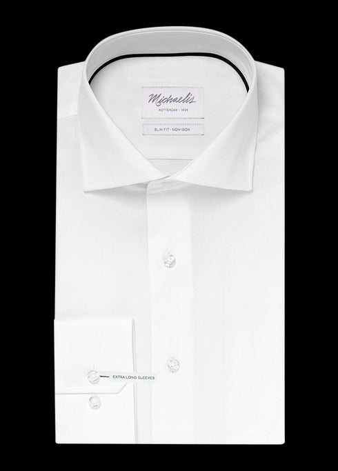 Uni wit fine twill overhemd (Extra lange mouwen)