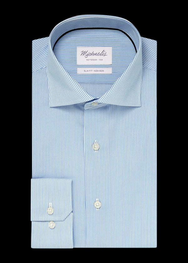 Blauw wit gestreept katoenen overhemd