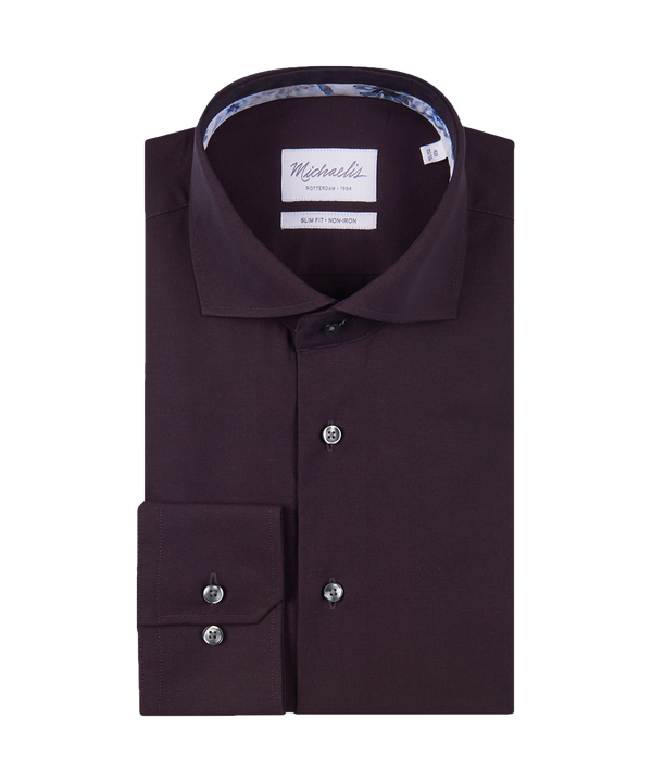 Wijnrood overhemd met bloemen in de kraag