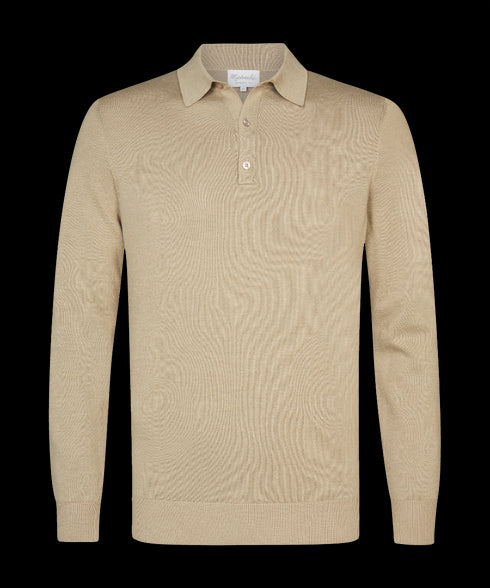 Zandkleurige polo met lange mouw