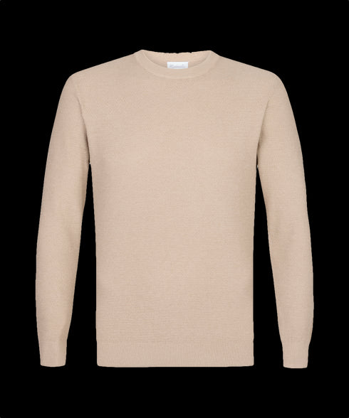 Zandkleurige trui met ronde hals en structuur