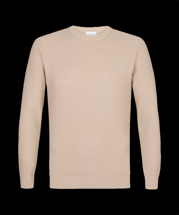Zandkleurige trui met ronde hals en structuur