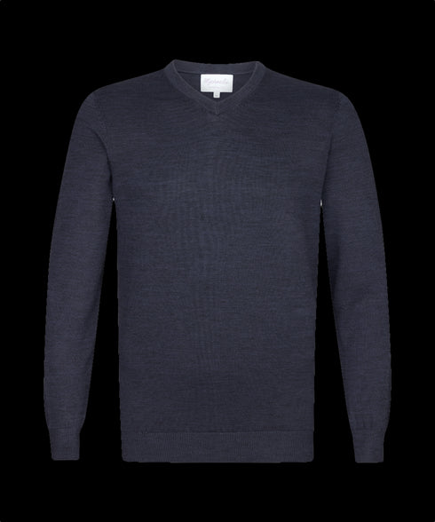 Marineblauwe trui met V-hals