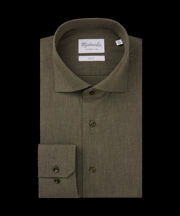 Donkerbruin geweven overhemd met bruine knopen