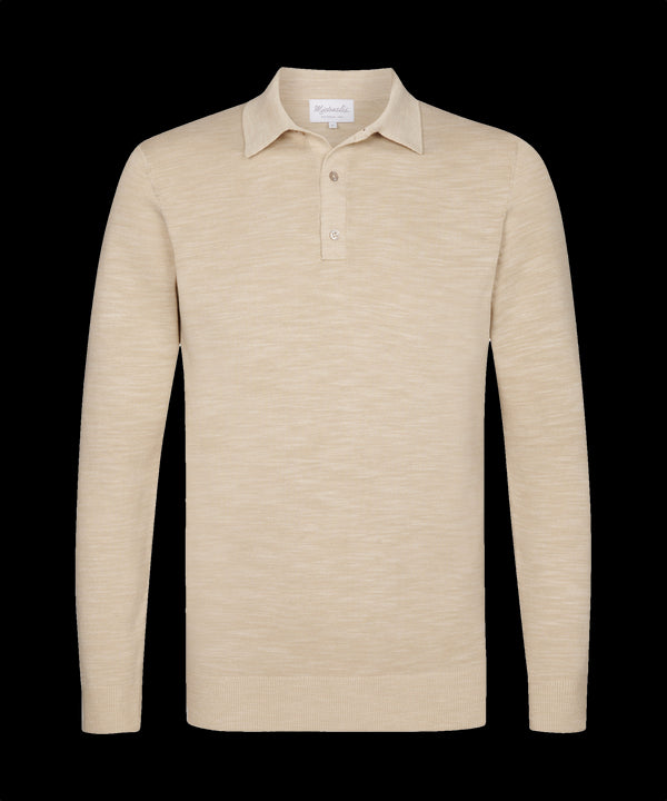 Zandgele polo met lange mouwen