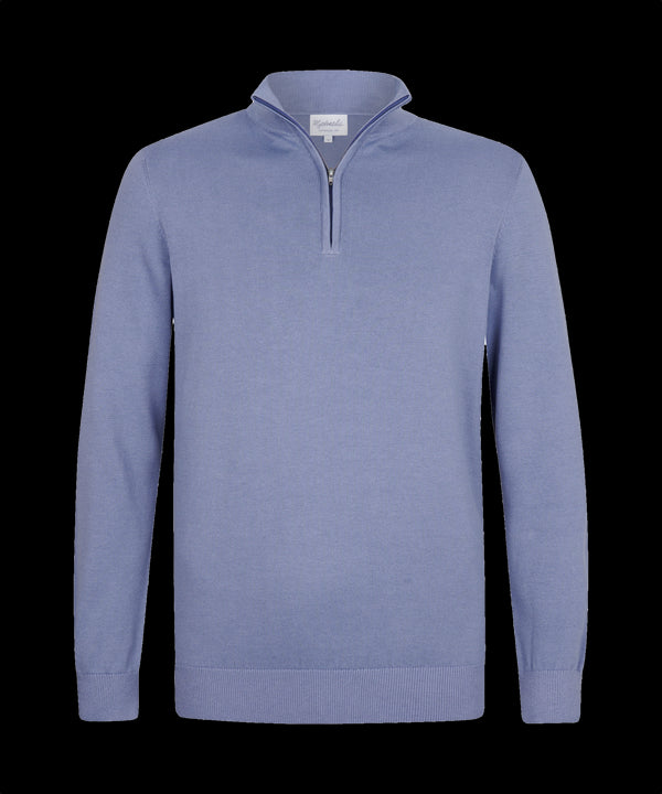 Hemelblauwe pullover met halflange rits