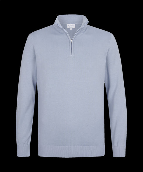 Zeeblauwe pullover met halflange rits