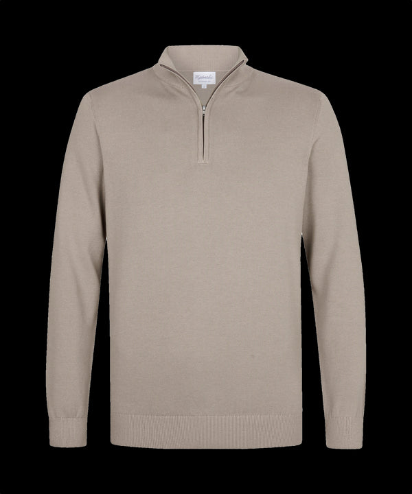 Bleekbruine pullover met halflange rits