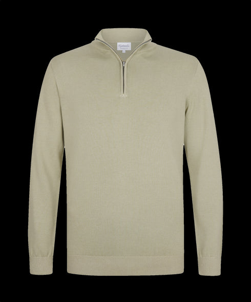 Groenbeige pullover met halflange rits