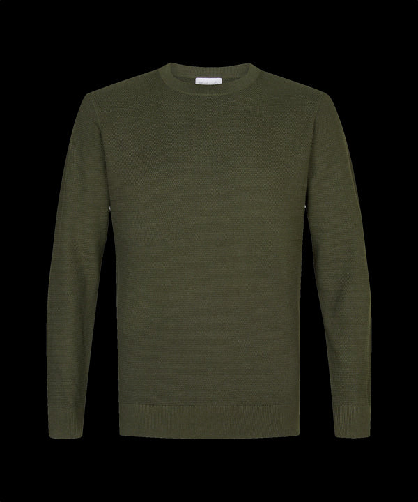 Olijfgroene trui met ronde hals en structuur