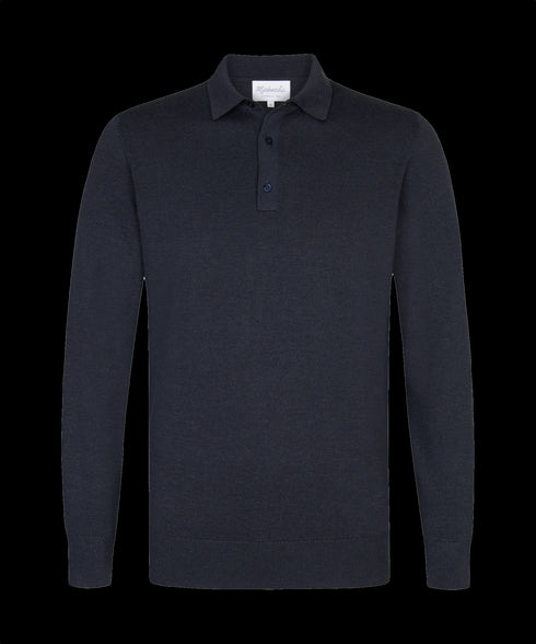Middennachtblauwe polo met lange mouwen