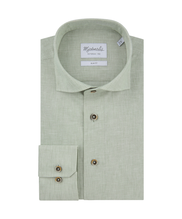 Groen gemeleerd overhemd met bruine knopen