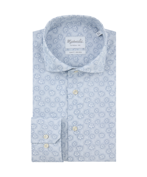Blauw overhemd met bloemenpatroon