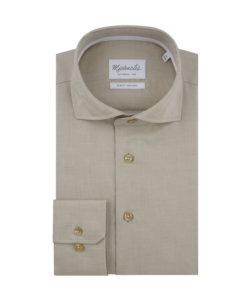 Lichtbruin effen overhemd met bruine knopen