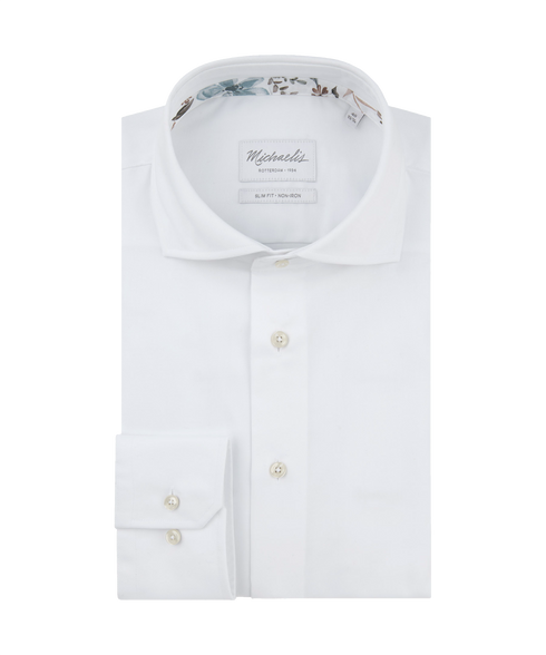 Wit overhemd met lentebloemen in kraag