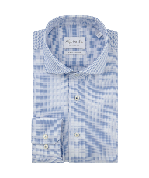 Blauw overhemd met microstructuur en subtiele print