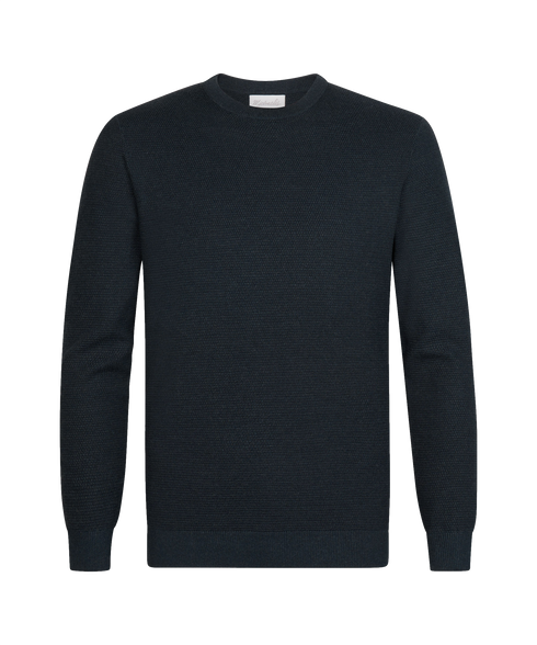 Nachtblauwe trui met ronde hals en structuur