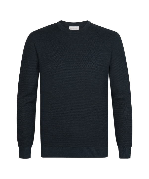 Nachtblauwe trui met ronde hals en structuur