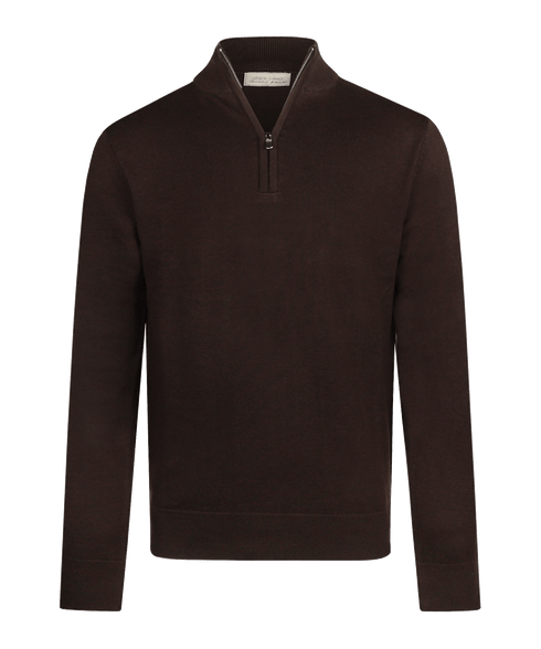 Chocoladebruine half-zip met geribde boorden