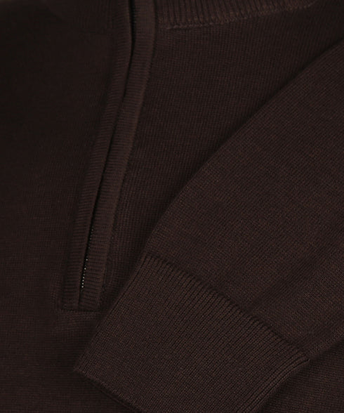 Chocoladebruine half-zip met geribde boorden