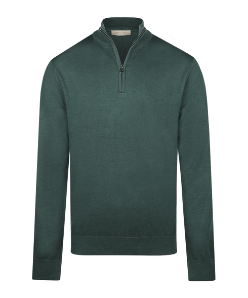 Bosgroene half-zip met geribde boorden