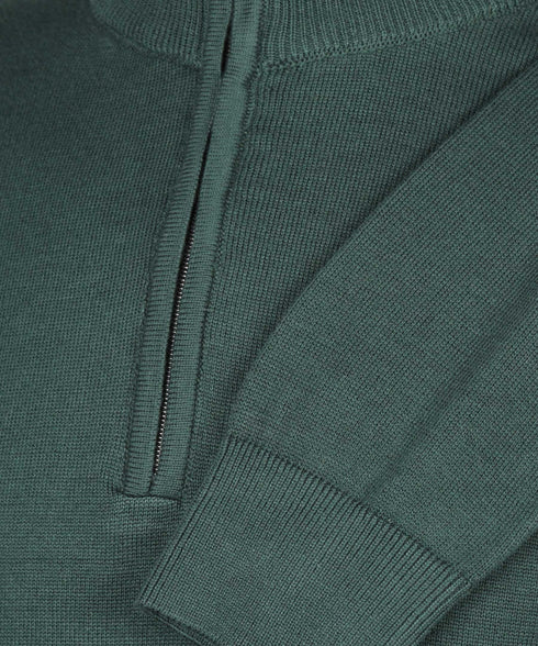 Bosgroene half-zip met geribde boorden