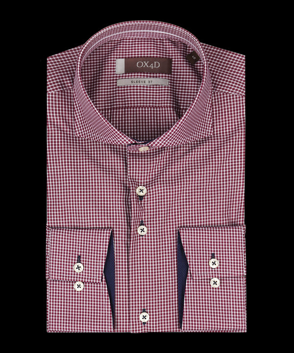 Bordeaux rood overhemd met kleine ruit (Extra lange mouwen)