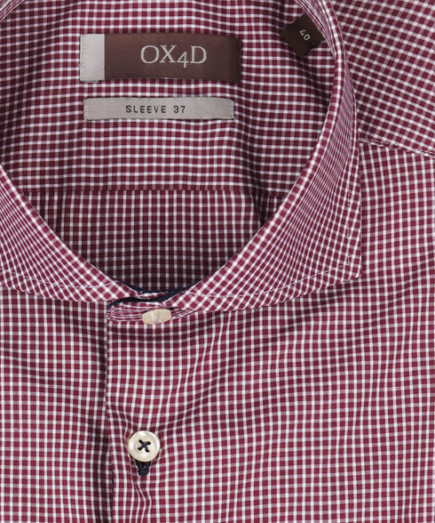 Bordeaux rood overhemd met kleine ruit (Extra lange mouwen)