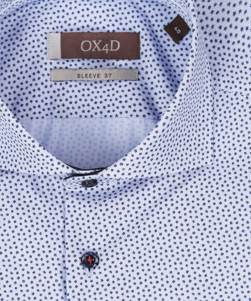 Blauw overhemd met fancy print (Extra lange mouwen)