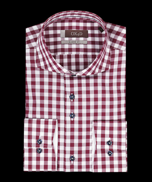 Bordeaux rode casual geruit overhemd (Extra lange mouwen)