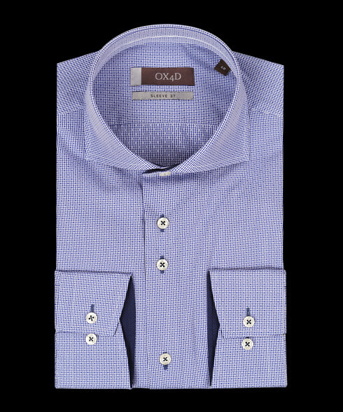 Blauw overhemd met geweven dessin (Extra lange mouwen)