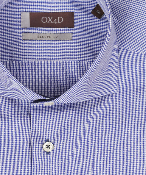 Blauw overhemd met geweven dessin (Extra lange mouwen)