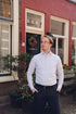 Blauw overhemd met microstructuur en subtiele print