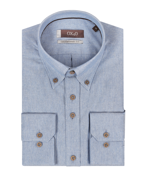 Denimblauw royal oxford overhemd met button-down