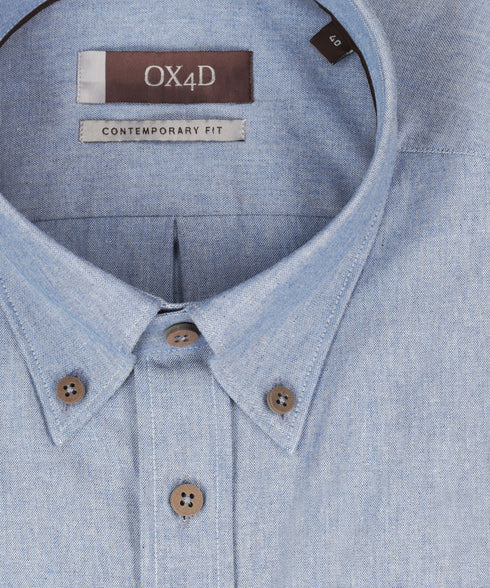 Denimblauw royal oxford overhemd met button-down
